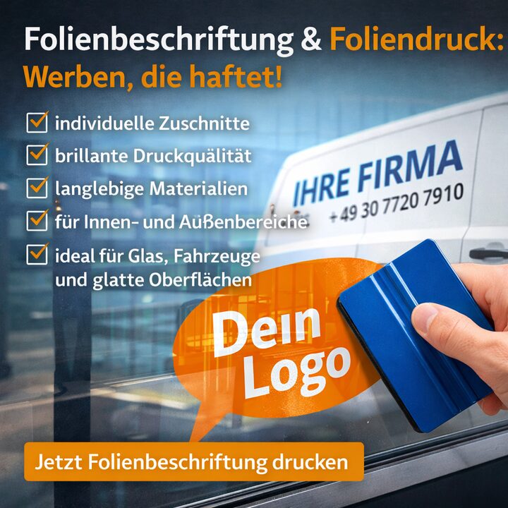 Folienbeschriftung mit Logo und Firmenname auf Glas