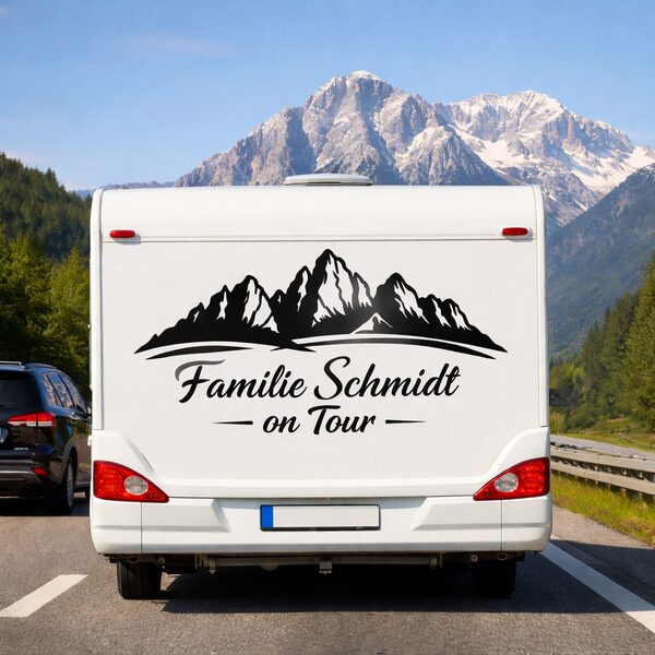 Wohnmobil-Beschriftung Familie Schmidt on Tour  -  Camping-Aufkleber von Typographus