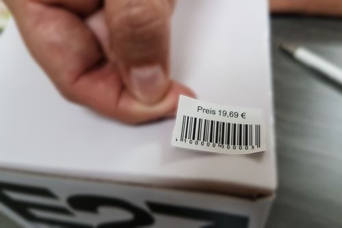 Aufkleber mit Barcode Anwendungsbeispiel