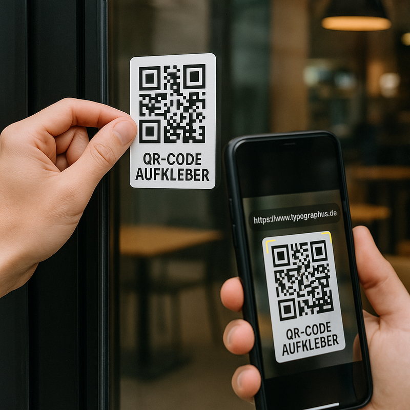 Transparenter QR-Code Aufkleber auf Glasscheibe