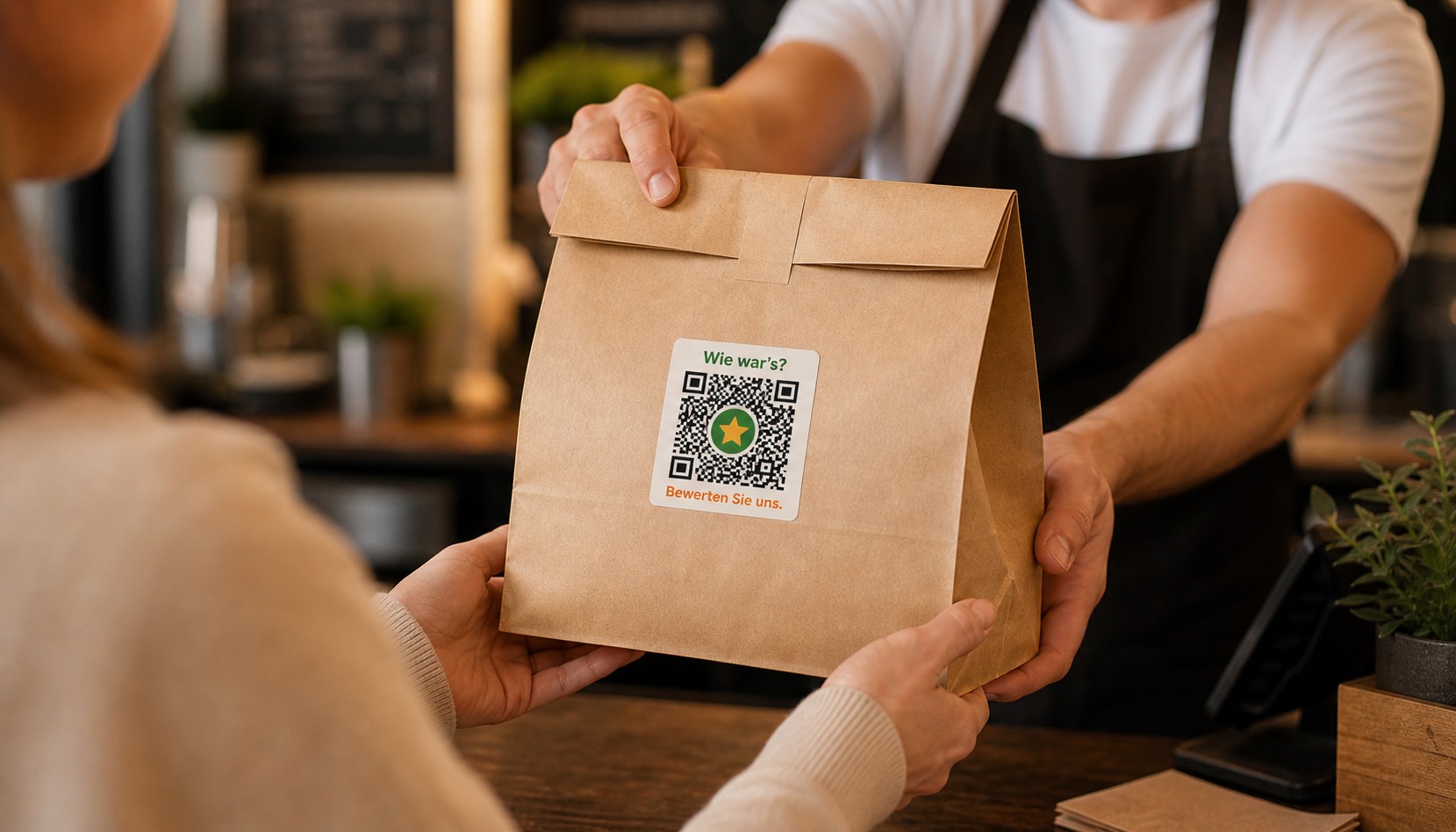 QR-Code Aufkleber auf Gastro-Gutschein