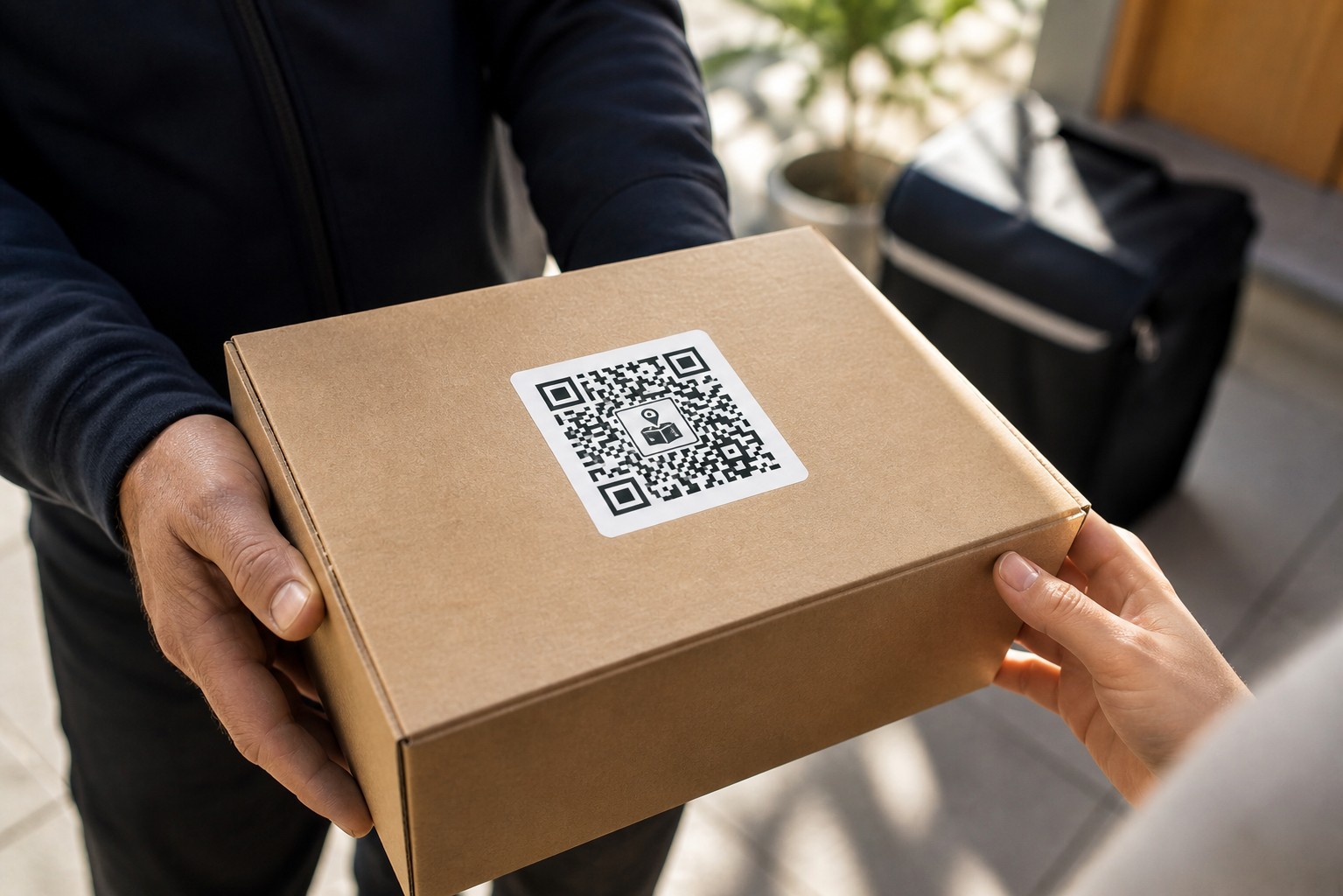 QR-Code Tracking-Aufkleber auf Versandkarton