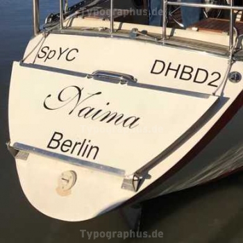 Bootsbeschriftung Heck schwarz Folientext