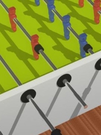 Einfaches Tischkicker Branding mit Aufklebern f&uuml;r Events mit Firmenlogo